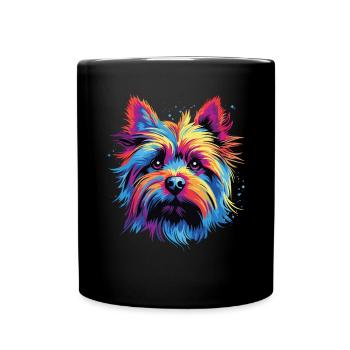 Watercolor Colorful Australian Silky Terrier - Full Colour Mug - black - Front