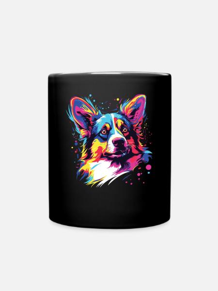 Wasserfarben Farbenfroher Cardigan Welsh Corgi - Tasse einfarbig - Schwarz