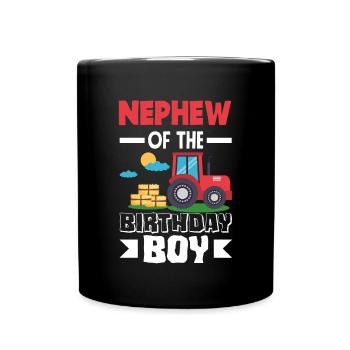 Nephew of Birthday Boy Tractor - Full Colour Mug - black - Front
