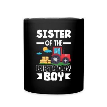 Sister of Birthday Girl Tractor - Full Colour Mug - black - Front