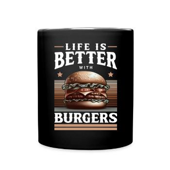 Burgers und Lebensfreude Motiv - Tasse einfarbig - Schwarz - Vorne