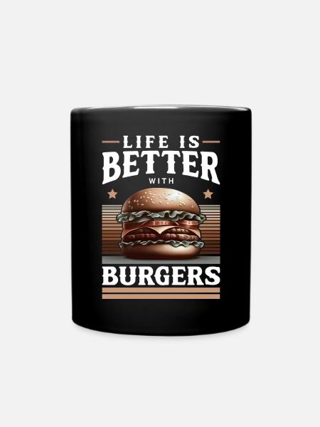 Burgers und Lebensfreude Motiv - Tasse einfarbig - Schwarz