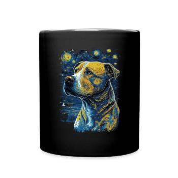 Pitbull Dog Starry Night - Full Colour Mug - black - Front
