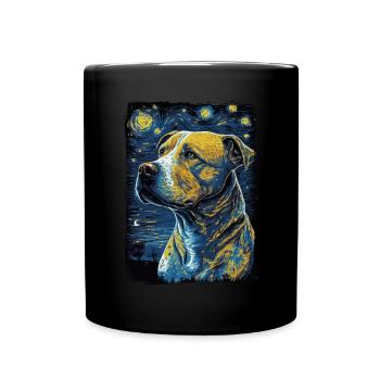 Pitbull Dog Starry Night - Full Colour Mug - black - Front