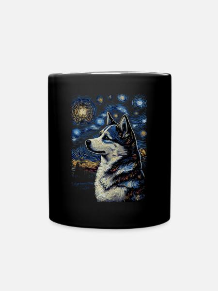 Husky Starry Night - Tasse einfarbig - Schwarz