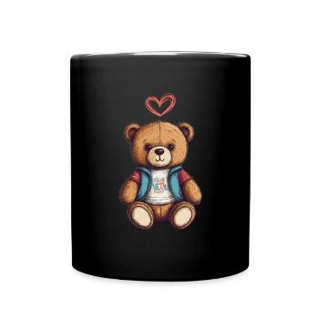 Teddy Bear Cartoon with Heart Teddy Bear Cute - Full Colour Mug - black - Front