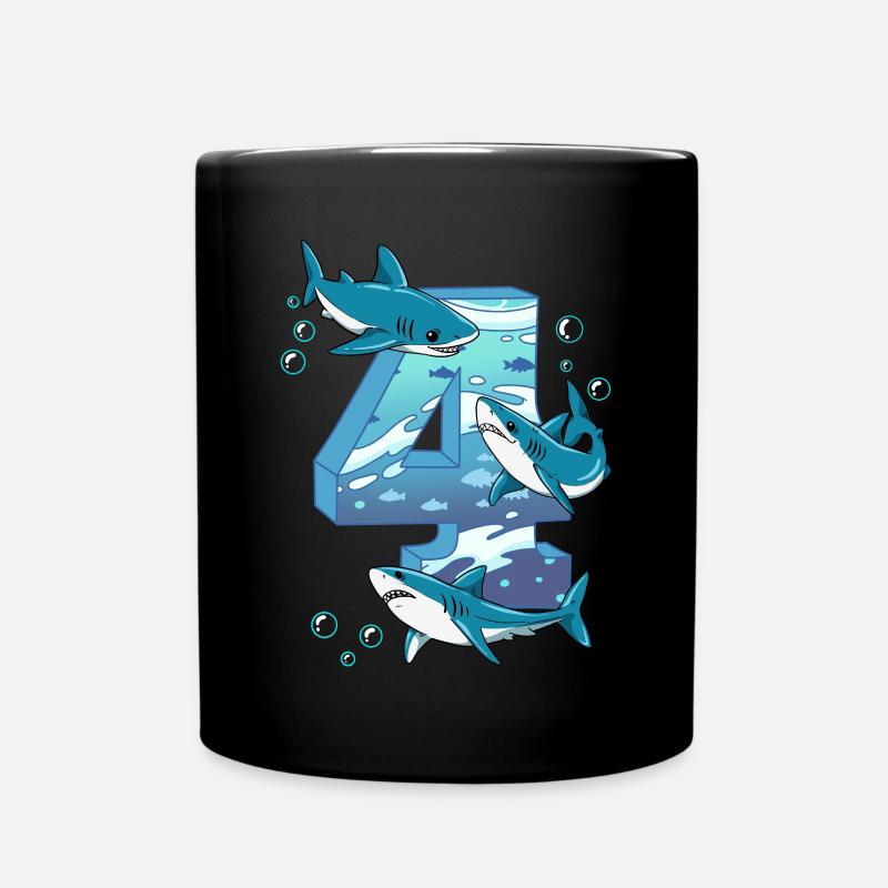 4. Geburtstag Hai - Tasse einfarbig - Schwarz