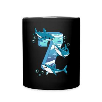 7. Geburtstag Hai - Tasse einfarbig - Schwarz - Vorne