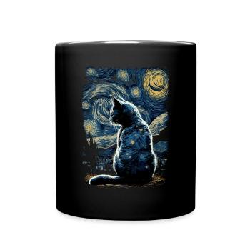 Cat Starry Night - Full Colour Mug - black - Front