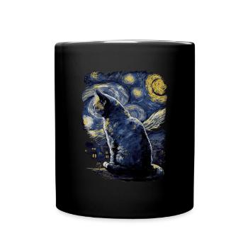 Cat Starry Night - Full Colour Mug - black - Front