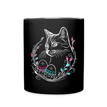 Katze Ostern Ostereier Easter Cat - Tasse einfarbig - Schwarz - Vorne