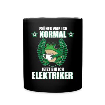 Lustiger Spruch Elektriker Beruf Frosch Kaffee - Tasse einfarbig - Schwarz - Vorne