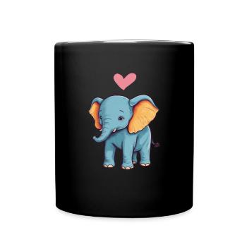 Elefant mit Herz Bunt Süßes Elefanten Baby - Tasse einfarbig - Schwarz - Vorne