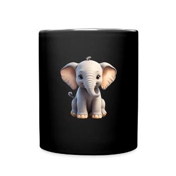 3D Elefant Bunt Süßes Elefanten Baby - Tasse einfarbig - Schwarz - Vorne