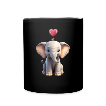 3D Elefant Bunt Süßes Elefanten Baby mit Herz - Tasse einfarbig - Schwarz - Vorne