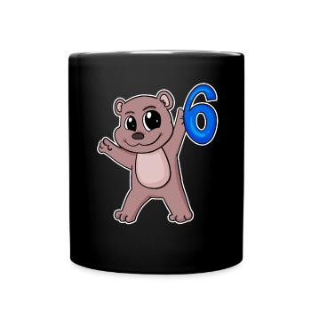 6th Birthday Motif Bear - Six Years Old - Full Colour Mug - black - Front