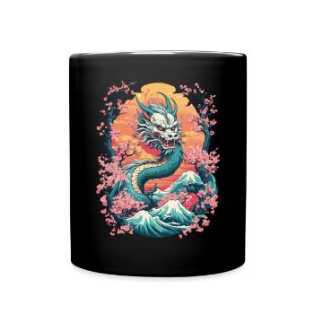 Japanischer Drache Kirschblüten Aesthetic Design - Tasse einfarbig - Schwarz - Vorne