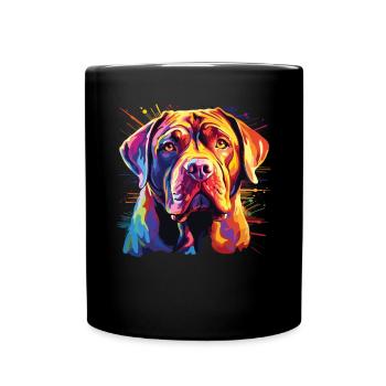 Wasserfarben Farbenfroher Bordeauxdogge - Tasse einfarbig - Schwarz - Vorne