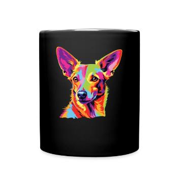 Wasserfarben Farbenfroher Portuguese Podengo - Tasse einfarbig - Schwarz - Vorne