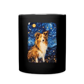 Shetland Shepherd Starry Night - Full Colour Mug - black - Front