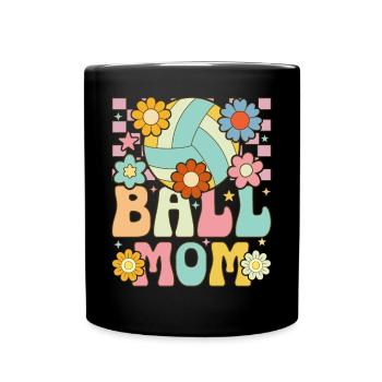 Groovy Volleyball Mom Volleyball Player - Full Colour Mug - black - Front
