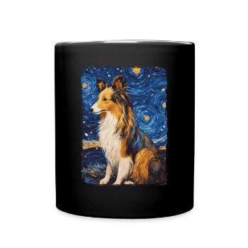 Shetland Shepherd Starry Night - Full Colour Mug - black - Front