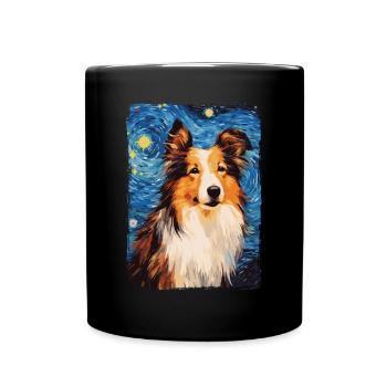 Shetland Shepherd Starry Night - Full Colour Mug - black - Front