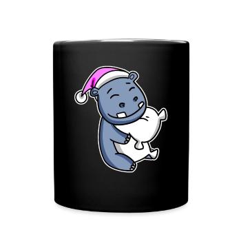 Nilpferd Müde Ausschlafen Schlafen Mädchen - Tasse einfarbig - Schwarz - Vorne