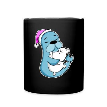 Seelöwe Müde Ausschlafen Schlafen Mädchen - Tasse einfarbig - Schwarz - Vorne