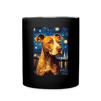Pitbull Dog Starry Night - Full Colour Mug - black - Front