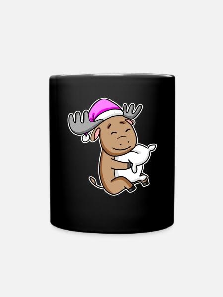 Elch Müde Ausschlafen Schlafen Mädchen - Tasse einfarbig - Schwarz