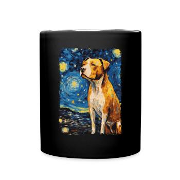 Pitbull Dog Starry Night - Full Colour Mug - black - Front