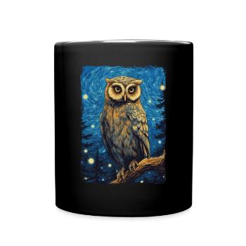 Owl Starry Night - Full Colour Mug - black - Front