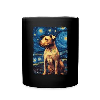Pitbull Dog Starry Night - Full Colour Mug - black - Front