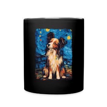 Papillon Hund Starry Night - Tasse einfarbig - Schwarz - Vorne