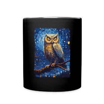 Owl Starry Night - Full Colour Mug - black - Front