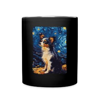 Papillon Hund Starry Night - Tasse einfarbig - Schwarz - Vorne