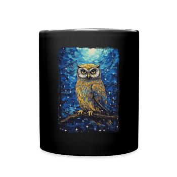 Owl Starry Night - Full Colour Mug - black - Front