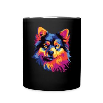 Wasserfarben Farbenfroher Finnischer Lapphund - Tasse einfarbig - Schwarz - Vorne