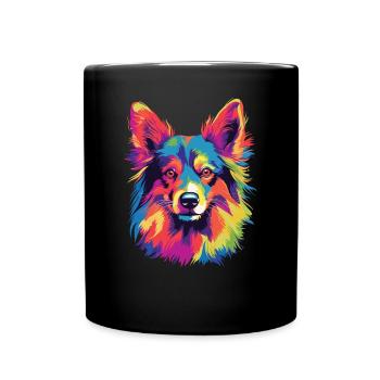 Aquarelle colorée chien islandais - Mug uni - noir - Devant