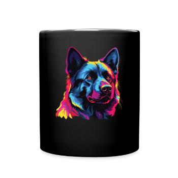 Watercolor Colorful Norwegian Elkhound - Full Colour Mug - black - Front