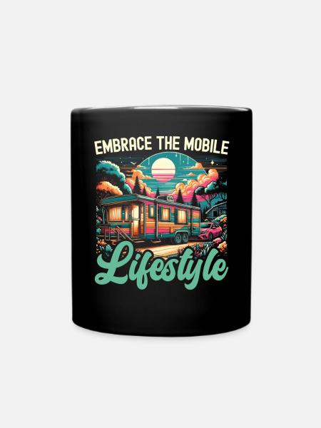 Mobile Home Motorhome Trailer Park Rolling Home - Full Colour Mug - black
