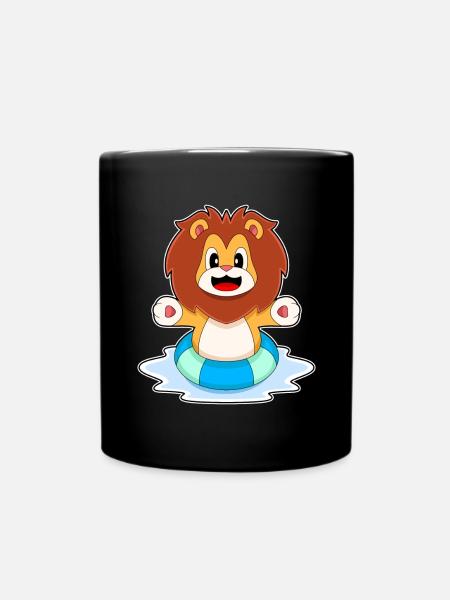 Löwe Schwimmen Schwimmring Sommer - Tasse einfarbig - Schwarz
