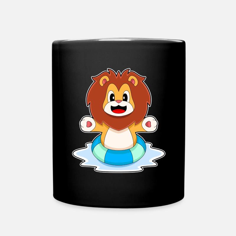 Löwe Schwimmen Schwimmring Sommer - Tasse einfarbig - Schwarz