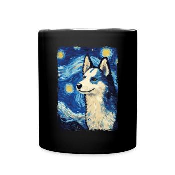 Husky Starry Night - Tasse einfarbig - Schwarz - Vorne