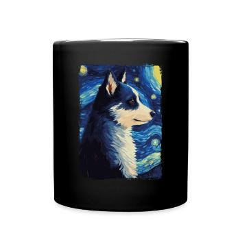 Husky Starry Night - Tasse einfarbig - Schwarz - Vorne