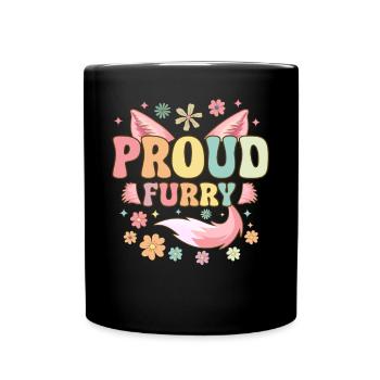 Groovy Furry Fandom Fursuit Fox - Full Colour Mug - black - Front