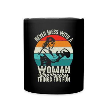 Never mess with a woman who punches things for fun - Full Colour Mug - black - Front