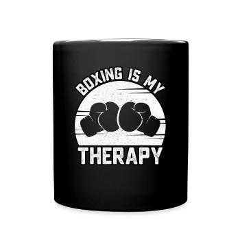 Boxen ist meine Therapie - Tasse einfarbig - Schwarz - Vorne