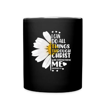 Je peux tout faire à travers la fleur de marguerite du Christ - Mug uni - noir - Devant